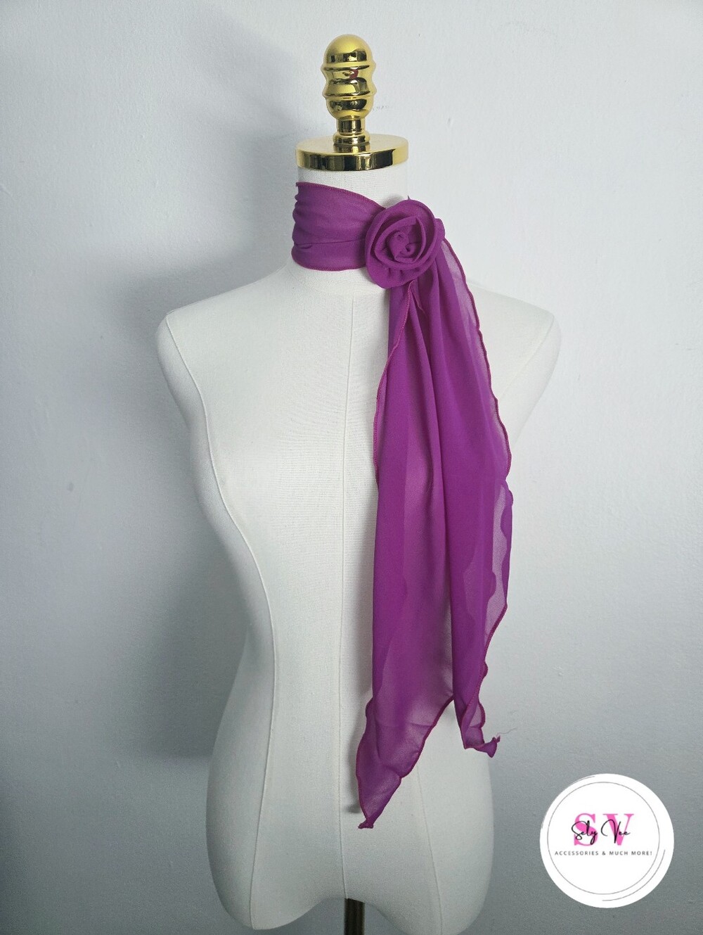 Purple wrap around scarf with flower